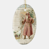 Victoriaans kerstman roze boomvogels kerstmis keramisch ornament (Rechts)