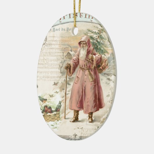 Victoriaans kerstman roze boomvogels kerstmis keramisch ornament (Links)