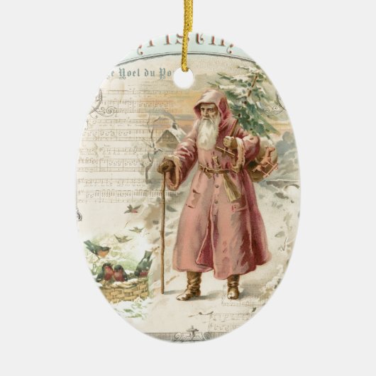 Victoriaans kerstman roze boomvogels kerstmis keramisch ornament (Voorkant)