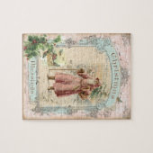 Victoriaans kerstman roze boomvogels kerstmis legpuzzel (Horizontaal)