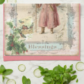 Victoriaans kerstman roze boomvogels kerstmis theedoek (Gevouwen)