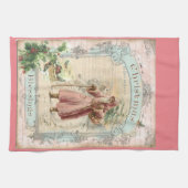 Victoriaans kerstman roze boomvogels kerstmis theedoek (Horizontaal)