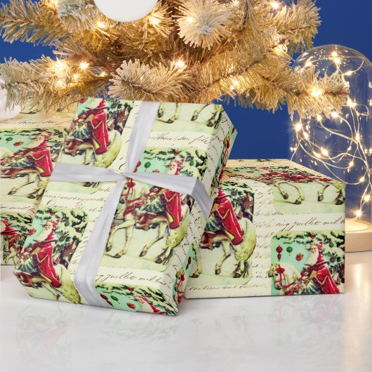  Victoriaans Kerstman te paard Cadeaupapier (Feestdagen)