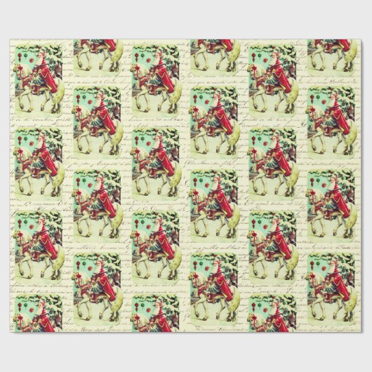  Victoriaans Kerstman te paard Cadeaupapier (Vlak)