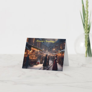 Victoriaans Kerstmarkt Scène Feestdagen Kaart