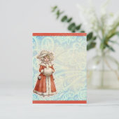 Victoriaans kerstmeisje in Fur Red Coat Feestdagenkaart (Staand voorkant)