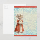 Victoriaans kerstmeisje in Fur Red Coat Feestdagenkaart (Voorkant / Achterkant)