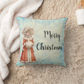 Victoriaans kerstmeisje in Fur Red Coat Kussen (Deken)