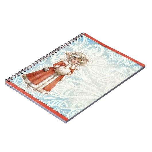 Victoriaans kerstmeisje in Fur Red Coat Notitieboek (Linkerzijde)