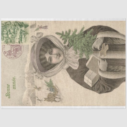 Victoriaans kerstmeubelstuk - losbandig onderwerp tissuepapier (Voorkant)