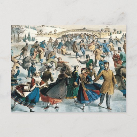 Victoriaans Kerstmis Central Park Currier & Ives Briefkaart (Voorkant)
