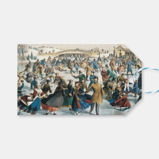 Victoriaans Kerstmis Central Park Currier & Ives Cadeaulabel (Voorkant (Horizontaal))