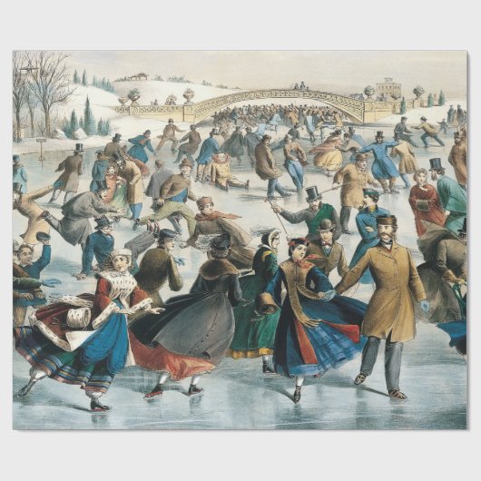 Victoriaans Kerstmis Central Park Currier & Ives Cadeaupapier (Vlak)