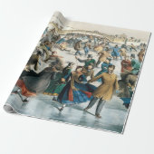 Victoriaans Kerstmis Central Park Currier & Ives Cadeaupapier (Uitgerold)