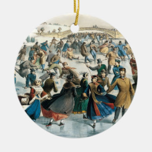 Victoriaans Kerstmis Central Park Currier & Ives Keramisch Ornament