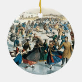 Victoriaans Kerstmis Central Park Currier & Ives Keramisch Ornament (Achterkant)