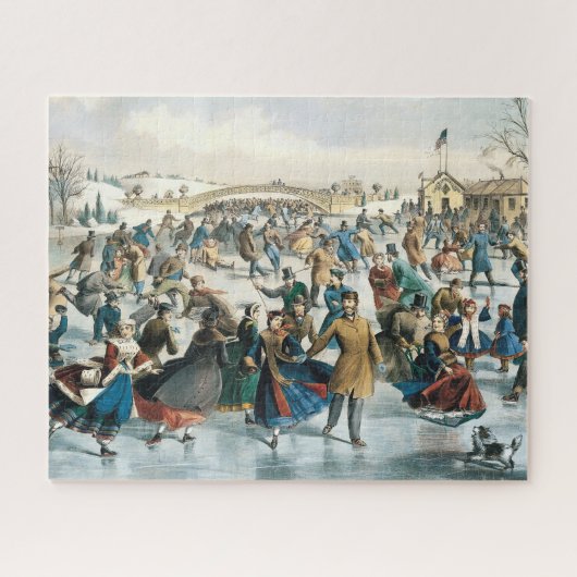 Victoriaans Kerstmis Central Park Currier & Ives Legpuzzel (Horizontaal)
