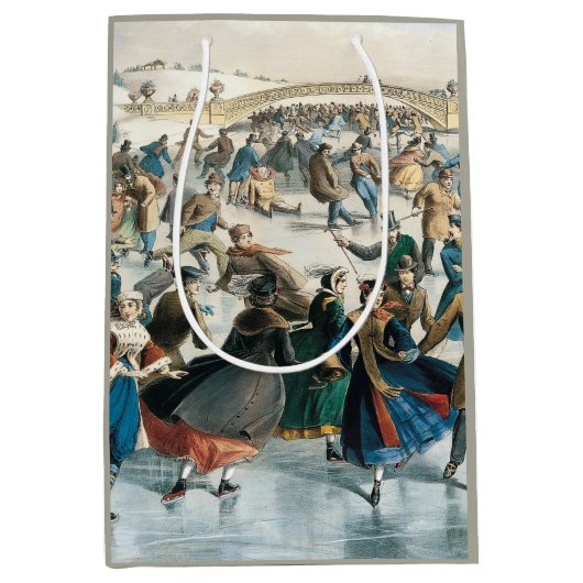 Victoriaans Kerstmis Central Park Currier & Ives Medium Cadeauzakje (Voorkant)