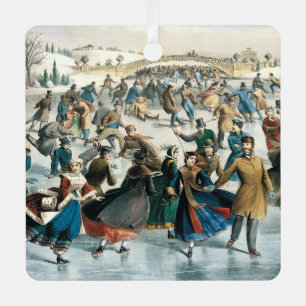Victoriaans Kerstmis Central Park Currier & Ives Metalen Ornament