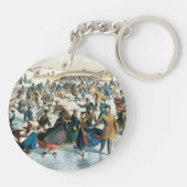 Victoriaans Kerstmis Central Park Currier & Ives Sleutelhanger (Achterkant)