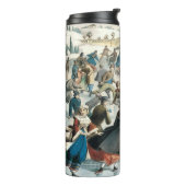 Victoriaans Kerstmis Central Park Currier & Ives Thermosbeker (Gedraaid links)