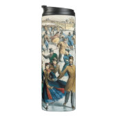 Victoriaans Kerstmis Central Park Currier & Ives Thermosbeker (Geroteerd rechts)