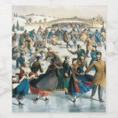 Victoriaans Kerstmis Central Park Currier & Ives Wijn Etiket (Enkel label)