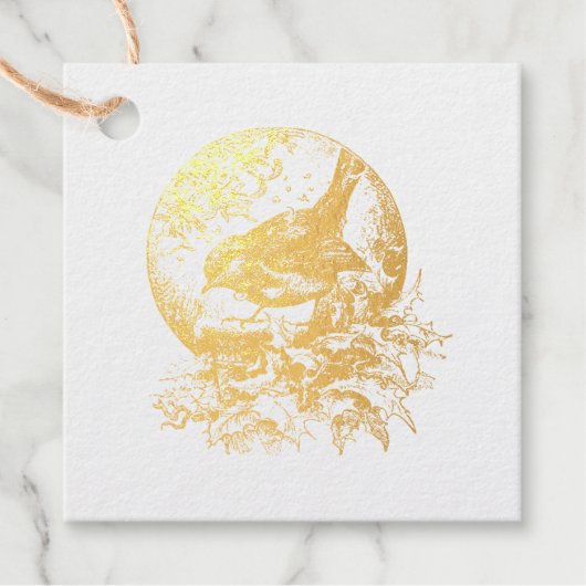 Victoriaans Kerstmis Folie, Wintervogel Bedankjes Labels (Voorkant)