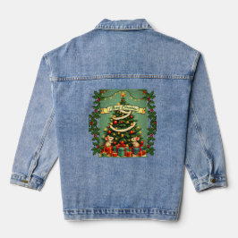 Victoriaans Kerstmis Gelukkige Muizen Rood Groen H Denim Jacket