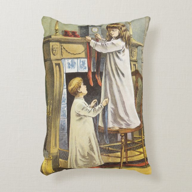 Victoriaans Kerstmis, Kinderen Kerstsokken Accent Kussen (Voorkant(Verticaal))