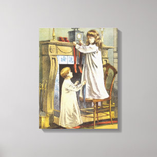 Victoriaans Kerstmis, Kinderen Kerstsokken Canvas Afdruk