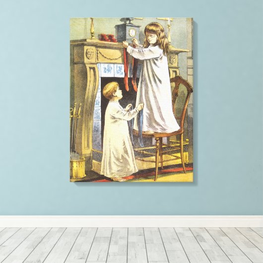Victoriaans Kerstmis, Kinderen Kerstsokken Canvas Afdruk (Insitu (Houten vloer))