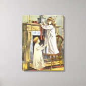 Victoriaans Kerstmis, Kinderen Kerstsokken Canvas Afdruk (Voorkant)
