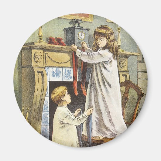 Victoriaans Kerstmis, Kinderen Kerstsokken Magneet (Voorkant)