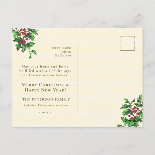 Victoriaans Kerstmis Meisje Holly Bericht Briefkaart (Achterkant)