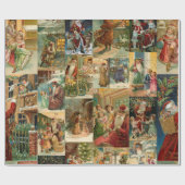 Victoriaans kerstmis met kinderen collage cadeaupapier (Vlak)