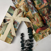 Victoriaans kerstmis met kinderen collage cadeaupapier