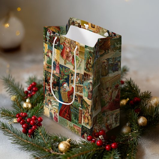 Victoriaans kerstmis met kinderen collage medium cadeauzakje