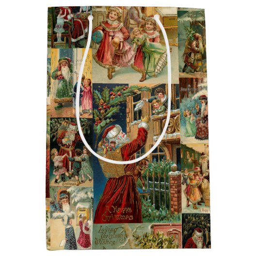 Victoriaans kerstmis met kinderen collage medium cadeauzakje (Voorkant)