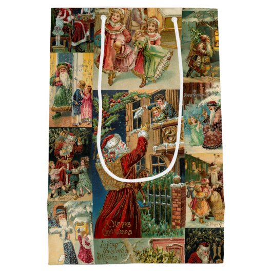 Victoriaans kerstmis met kinderen collage medium cadeauzakje (Achterkant)