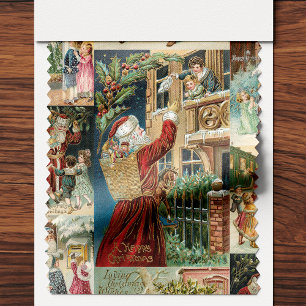 Victoriaans kerstmis met kinderen collage stof