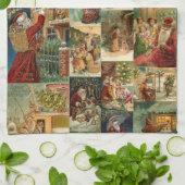 Victoriaans kerstmis met kinderen collage theedoek (Gevouwen)