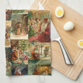 Victoriaans kerstmis met kinderen collage theedoek (Quarter Fold)