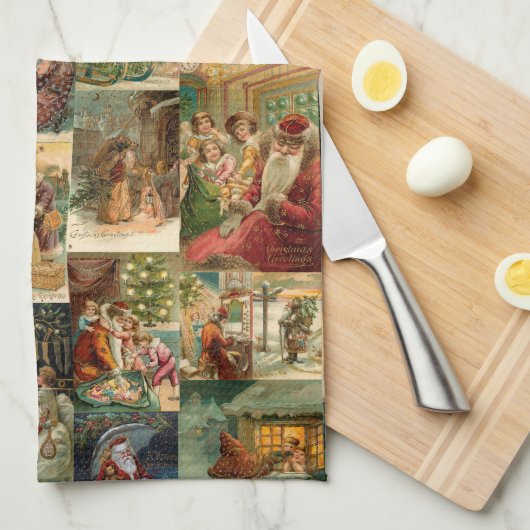 Victoriaans kerstmis met kinderen collage theedoek (Quarter Fold)