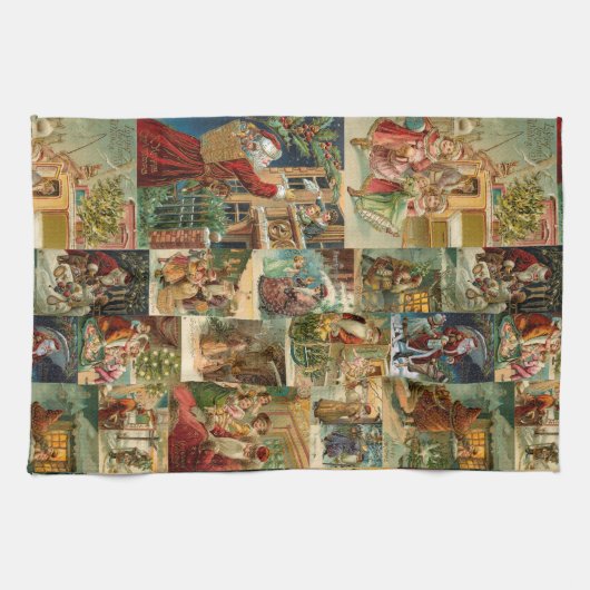 Victoriaans kerstmis met kinderen collage theedoek (Horizontaal)