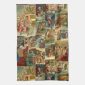 Victoriaans kerstmis met kinderen collage theedoek (Verticaal)