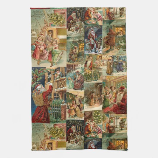 Victoriaans kerstmis met kinderen collage theedoek (Verticaal)