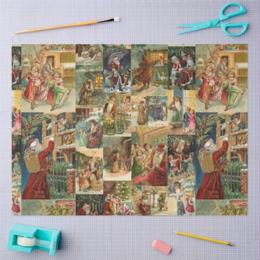 Victoriaans kerstmis met kinderen collage tissuepapier (Craft)