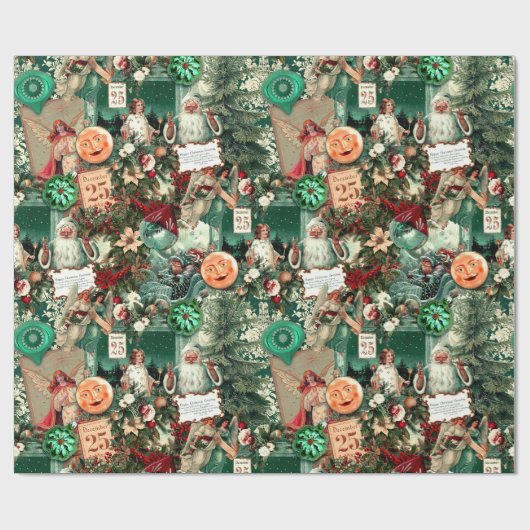 Victoriaans Kerstmis Radiance Collage Cadeaupapier (Vlak)
