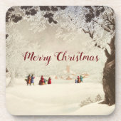  Victoriaans Kerstmis Winter Scene Bier Onderzetter (Voorkant)